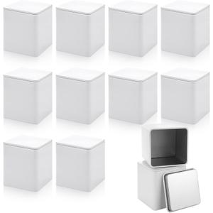 WOPPLXY 12 Pack Square White Metal Tins, Small Tea Tin Canisters, 3 Oz Loose Leaf Tea Storage Containers with Airtight Lids, Square Tea Containers for Loose Tea, Herbs, Coffee, Cube Sugar