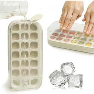 Pack of 2 Ice Cube Tray with Lid and Bin 21 Pcs Quick-Fill Ice Cube Mold for Freezer Easy Press to Release White No-Touch Ice Cube Trays