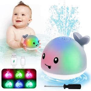 Bath Toys for Kids Ages 1-3 - 1 2 3 Year Boys Girls Gifts | Christmas Stocking Stuffers 6-12-18 Months | Light Up Whale Bath Toy Sprinkler Toddler Bathtub Pool Water Table Toys (Grey)