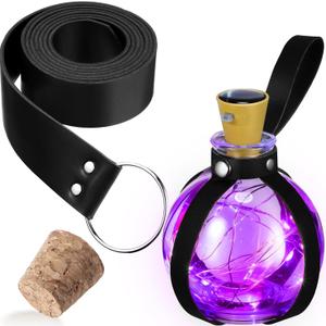 Geyoga Halloween Witch Potion Bottles Wizard Staff Solar Light up Medieval Renaissance Witch Accessories Dark Magic Cork Bottle with Belt Decor(Black with Purple Light)