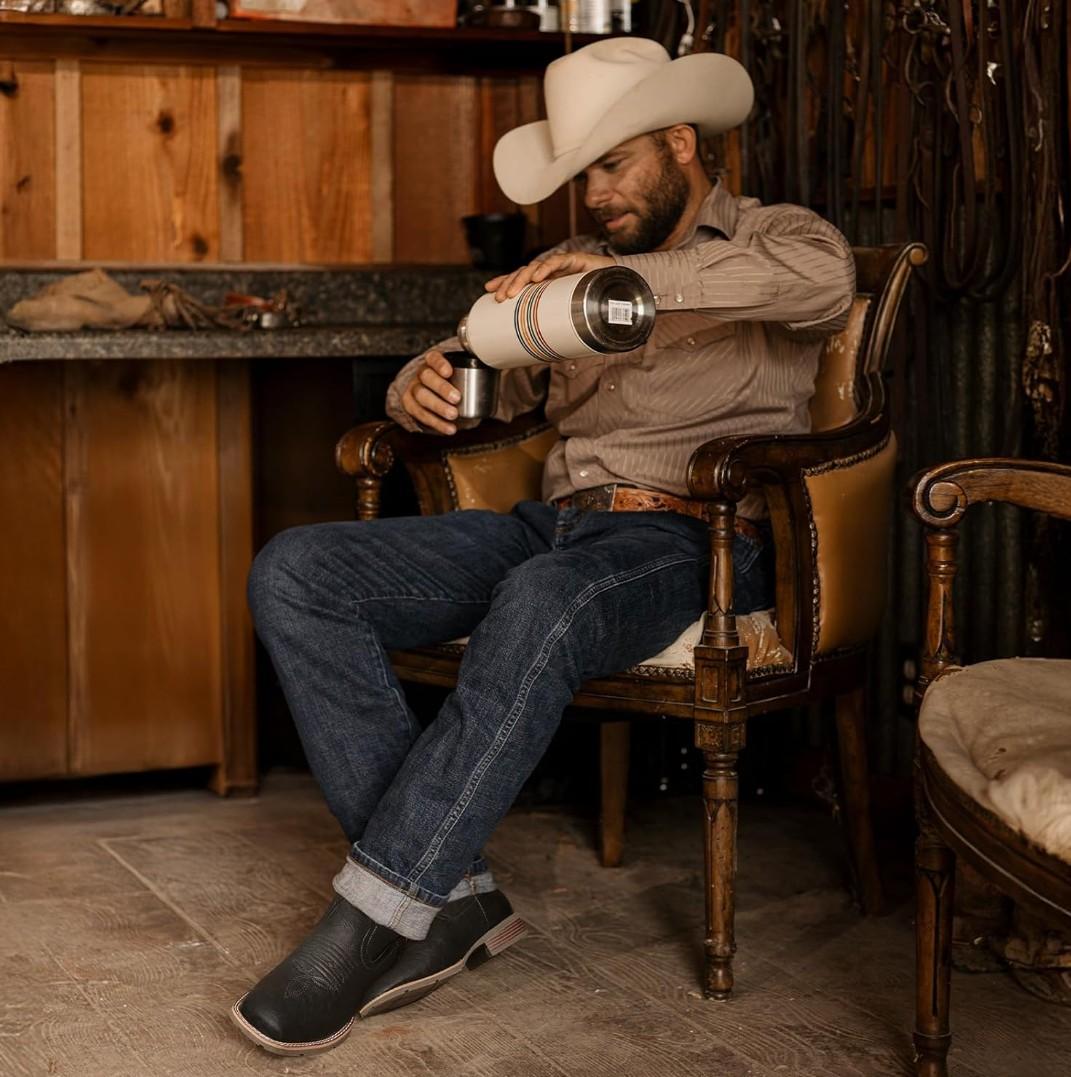 Lumeheel Cowboy Boots for Men - Western Men's Boots with Classic Embroidered, Slip on Square Toe Boots, Slip Resistant Country Boots Chunky Heel Ankle, Durable Short Boots for Spring Fall Size 12