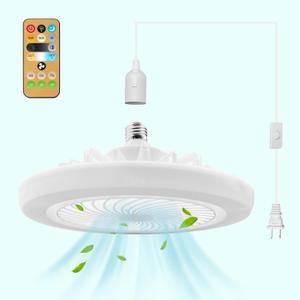 Plug in Ceiling Fan Light with Long Cord 19.68ft, Screw in Socket Fan Light with Remote Control, 110V Modern LED Small Portable Hanging for Bedroom Bathroom Gazebo Kitchen Kids Room Garage