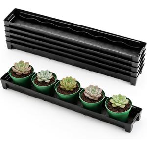 RooTrimmer 5 Pack Plastic Plant Saucer (17"x3"x1.5"), Rectangular Window Sill Plant Pot Trays with Removable Drainage Hole, Thick Windowsill Saucer Tray for 2.8 inch (7CM) Flower Nursery Pots (Black)