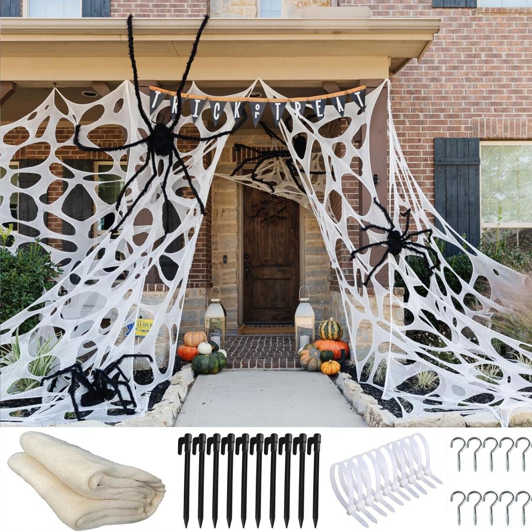 Spider Web Halloween Decoration, 2 lb Weight Giant Elastic Spider Web Outdoor Decorations, DIY Beef Netting Spider Web Halloween Party Decor (950 Sqft)