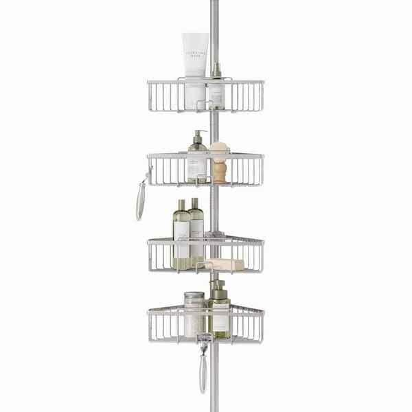 Home Tension Pole Shower Caddy Corner Shower Storage System with 4 Adjustable Baskets