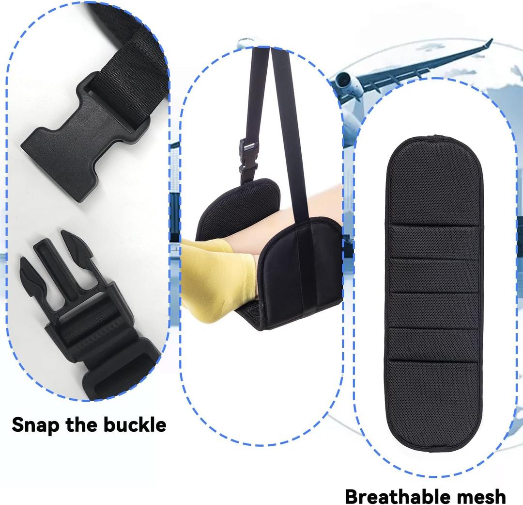 Perfitel Foot Hammock for Travel Relax Adjustable Airplane mesh Footrest Hammock Portable Breathable Comfortable Travel Accessory for Long Flights (Black 1 Pack)