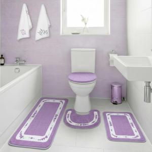 Nuanchu 6 Pcs Spring Lavender Purple Bathroom Rugs Set 2 Floral Hand Towels 2 Water Absorption Bath Mat 1 Non Slip U-Shaped Toilet Rugs 1 Toilet Lid Cover for Spring Bathroom Bedroom Living Room