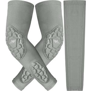 Compression Padded Arm Sleeves for Youth & Adults - Elbow & Forearm Support - Breathable Football Padded Sleeves (Grey)