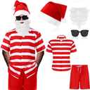5 Pcs Christmas Hawaiian Shirt Shorts Xmas in July Santa Claus Suits Summer Tropical Beach for Men Women(L)