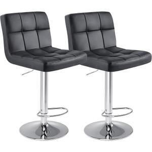 SMUG Bar Stools Set of 2, PU Leather Adjustable Swivel Barstools with Back, Armless Hydraulic Kitchen Counter Height Bar Stools, Thickened Seat Cushion Square Island Barstools