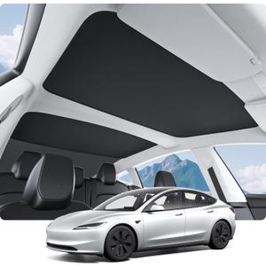 BASENOR 2025 2024 Tesla Model 3 Sunshade Roof, [Nano Ice-Crystal Coatings] Heat Insulation Glass Roof Shade, Top Window Retractable Sun Protection, Sunroof Blocking Cover for Model 3 Highland Black