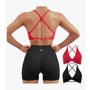 SUUKSESS Women 2 Piece Open Back Strappy Sports Bra Pack Twist V Neck Workout Crops M