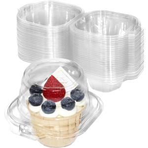 50 Pack Individual Cupcake Containers, Plastic Cupcake Boxes with Lids, Stackable and Reusable, Clear Design for Cupcakes, Muffins, Donuts, Salad Storage