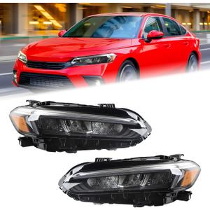 Duolctarms Chrome Pair W/DRL Full LED Headlight Headlamp Assembly Compatible for 2022-2025 Honda Civic EX/LX HO2502205 HO2503205 33150T20A52 (Left & Right)