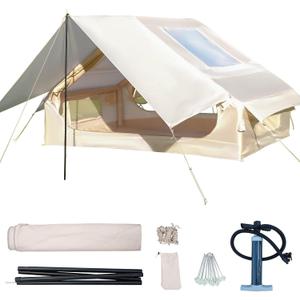 Inflatable Camping Tent with Pump, Upgraded Waterproof Windproof Glamping Blow Up Cabin Tent, Easy Setup 4 Season Air Cabin House with Mesh Windows & Door,4-6 Persons