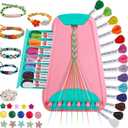 Arts and Crafts for Kids Ages 8-12,Friendship Bracelet Making Kit for Girl, Kids Jewelry Making Kit with 28 Pre-Cut Threads, Christmas Birthday Gifts for Ages 6 7 8 9 10 11 12 Year Old Pink/Cyan