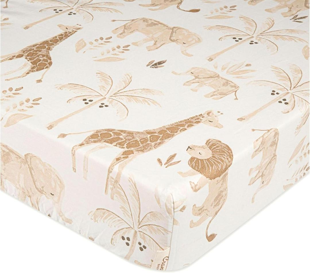 Crane Baby Safari Nursery Decor Crib Sheet, 100% Cotton Fitted Sheet for Standard Mattress 28in X 52in, Breathable Toddler Bed Sheet for Boys and Girls