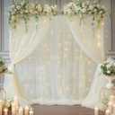 10x8ft Ivory Tulle Backdrop Curtain with Lights String for Parites, Sheer Backdrop Curtains for Wedding Baby Shower Birthday Party Photo Shoot Decorations