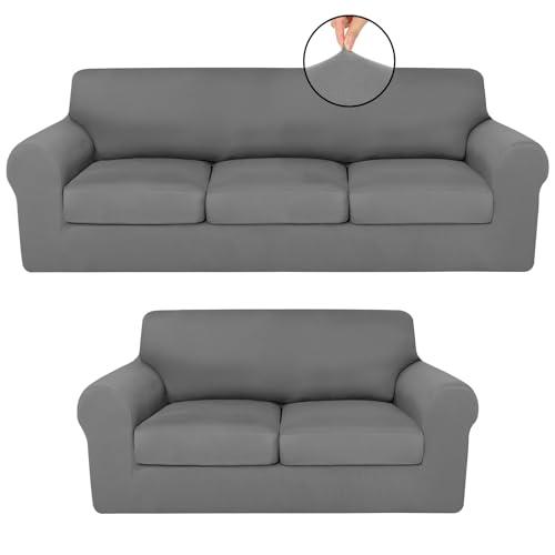 HunnmingRe Sofa Covers for 3 Cushion Couch Stretch Sofa and Loveseat Covers Set 2 Cushion Couch Cover Set Seat Slipcovers Furniture Protector for Living Room(5 Seats,Light Grey)