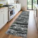 KOZYFLY Modern Hallway Runner Rug 2.6x12 Washable Rug Runner Black Grey