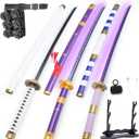 RENGENG Light Up Sword, 40 Inches Rechargeable Pre-Assembled Plastic Replica Anime Sword with Belt & Stand & Spinner set of 3