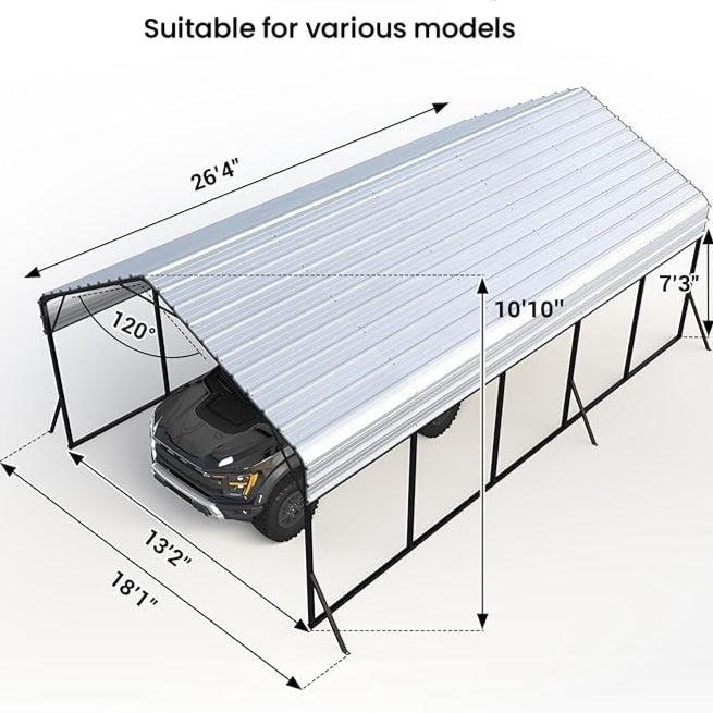 Garvee Heavy Duty Carport 13x26 Oversized Metal Shelter Galvanized Steel