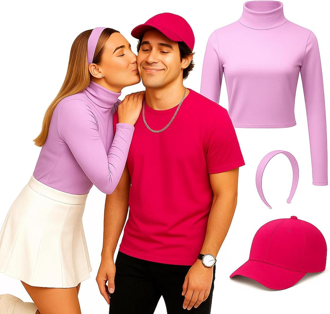 3 Pcs Halloween Couples Costume Accessories for Adult Purple Headband and Pink Cap Halloween Party (Medium)