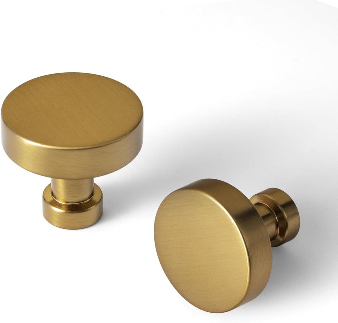 Goo-Ki 6 Pack Brushed Gold Cabinet Knobs Kitchen Drawer Knob Zinc Alloy Solid Hardware - Modern Single Hole/Screw Bar Cabinet Pulls Handles for Dresser Bathroom (1.2 Inches)