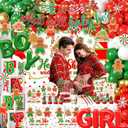 Christmas Gingerbread Gender Reveal Decorations Red Green Christmas Gender Reveal Paper Plates Napkin Tablecloth Balloons Boxes Tablecloth Backdrop Cake Topper for Xmas Baby Shower Party Decor