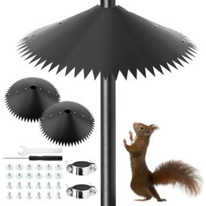 HOUSEEN 14 Inch Squirrel Baffle for Bird Feeder Pole (2 Pack) - Outdoor Pole Mount with Serrated Edge & Installation Kit (Includes Wrenches/Clamps)