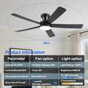 Ayaoty 46" Ceiling Fans with Lights and Remote - Black Flush Mount Ceiling Fan Light with ABS Blades and 3CCT Dimmable, Reversible, Low Profile Fan Light for Indoor Modern Bedroom, Kitchen