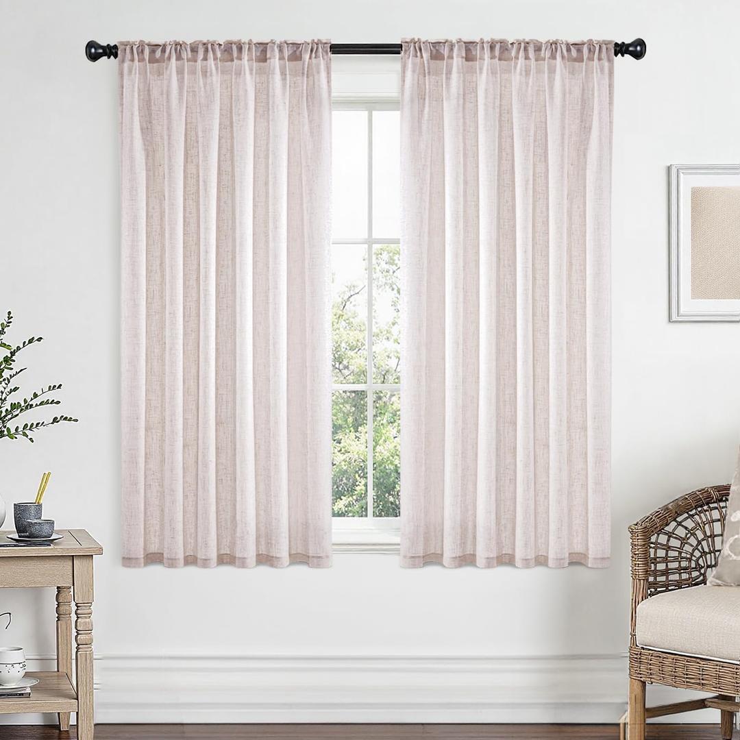 MIULEE Natural White Linen Curtains 63 Inch Length 2 Panels Set for Living Room Bedroom Semi Sheer Light Filtering Farmhouse Rod Pocket Short Soft Thick Linen Textured Window Drapes W42XL63 MIULEE Natural White Linen Curtains 63 Inch Length 2 Panels Set for Living Room Bedroom Semi Sheer Light Filtering Farmhouse Rod Pocket Short Soft Thick Linen Textured Window Drapes W42XL63