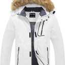 Pursky Men's Waterproof Ski Jacket Winter Snow Coats Fur Hooded Raincoats Parka,S