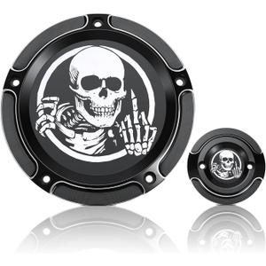 5 Hole Derby Timer Cover and 2 Hole Points Covers Skull fit for Harley Touring Road King Electra Glide Street Glide Road Glide Tri Glide Dyna Softail
