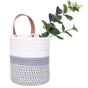 Wall Hanging Basket, Small Woven Hanging Baskets for Organizing, Decorative Wall Basket for Plants and Flowers,Hanging Storage Organizer for Wall Decor,Plant Holder 6.3" x 7" (White & Grey)