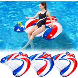 3 Pack Pool Floats Adult, SEETOHOME Inflatable Pool Float Chairs with Cup Holder, Pool Floaties for Adults, Lake Floats Perfect for Pool Lake River Beach Water Fun (Blue, Red, White, 3 Pack)