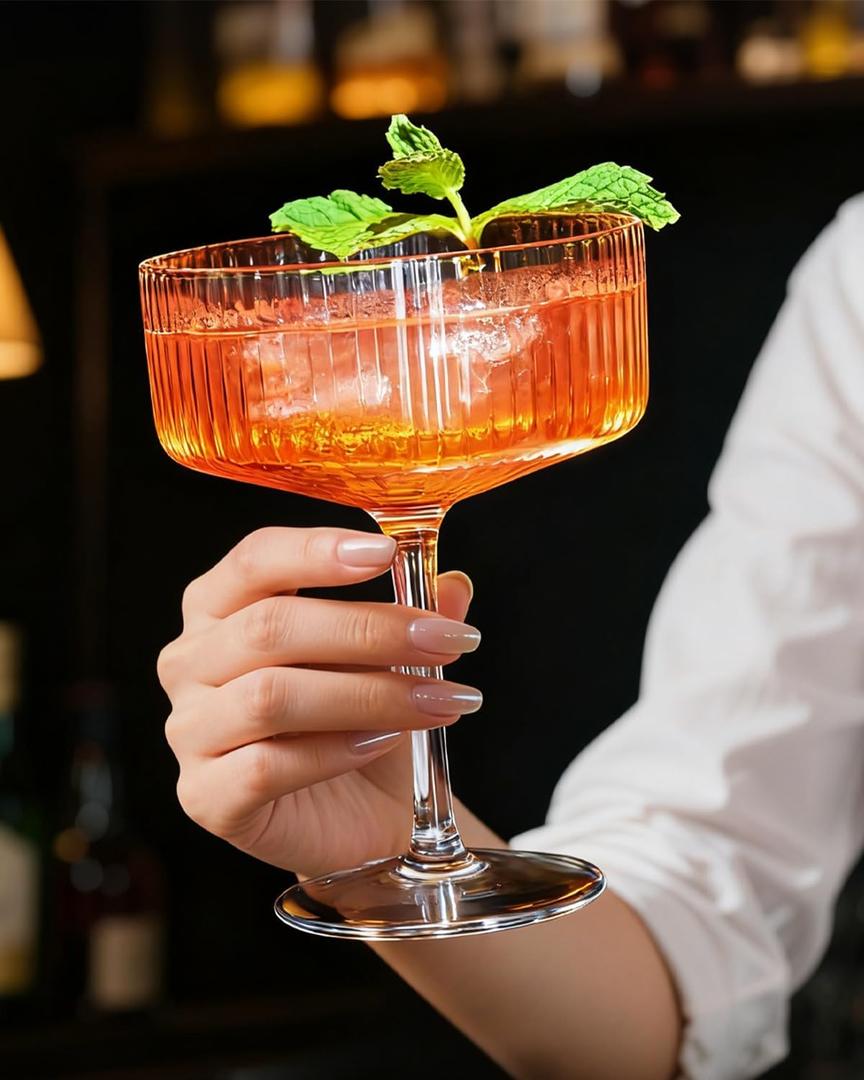 4 Pcs Coupe Glasses 10 oz, Martini Glasses, Margarita Glass, Ribbed Glassware, Classic Vintage Cocktail Galssware, Pefect Gift for Cocktail Lovers