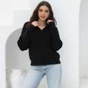 Women's Polo Sweater V Neck Long Sleeve, Pullover Knit Sweaters for Women Lapel Collar (Black, L)