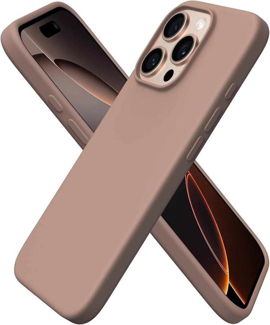 ORNARTO Compatible with iPhone 16 Pro Case 6.3", Slim Liquid Silicone 3 Layers Soft Gel Rubber Shockproof Protective Cover with Anti-Scratch Microfiber Lining-Light Brown