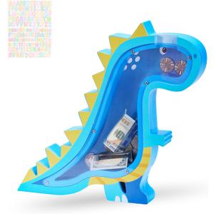 Wooden Dinosaur Piggy Bank for Boys Kids Girls Clear Real Money Coin Bank Toy Toddler Birthday
