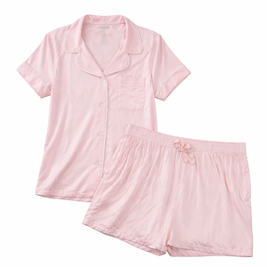 Women’s Pajama Set 3XL – Soft Satin Sleepwear, Short Sleeve Button-Down Top with Shorts, Lightweight & Comfortable Loungewear (Pink)