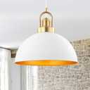 Modern Large Pendant Light 13.8 inch, White Dome Metal Shade with Brass Accent, Minimalist Chandelier for Kitchen Island, Dining Room