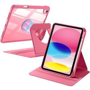 Wenlaty for iPad A16 11th Generation Case 11 Inch 2025, for iPad 10th Generation Case 10.9 Inch 2022 with Pencil Holder, 360 Rotating Protective Cover, Detachable Magnetic Back, Watermelon Pink