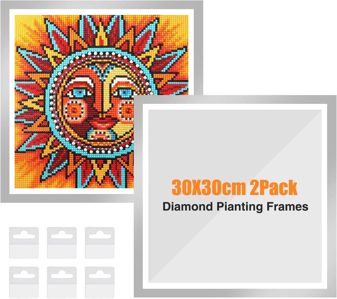 GHHKUD Frame, 2Pack Diamond Painting Magnetic, 30x30cm, Silver, Picture Frame for Wall Window Door, Self-Adhesive, with Hooks