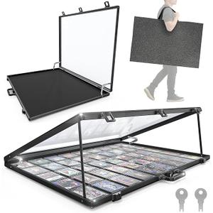 Ultra-Thin 31.4x23.6in Aluminum Card Display Case with Felt Tote Bag, Black | High-transparency, Scratch-resistant, Large Capacity, Holding 45 cards, 3 Anti Theft Locks, Shock-resistant