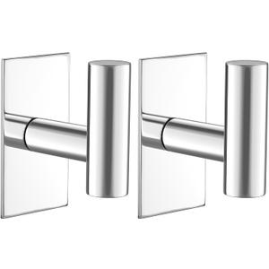 VAEHOLD Wall Towel Hooks, Heavy Duty Sticky Holder Waterproof Towel Hooks for Hanging Coat, Clothes, Closet Hook Wall Mount for Kitchen (Chrome, 2 Pack)