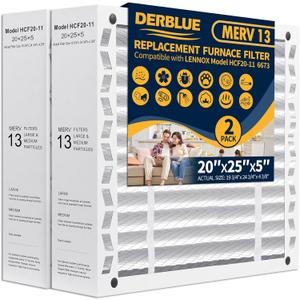 DerBlue 2PACK 20x25x5 MERV 13 Furnace Filter Replacement Compatible with Lennox X6673 HCF20-11 Pleated HVAC,Foldable Design for Easy Installation & Space-Saving (Actual Size: 19.75 x 24.75 x 4.38 In)