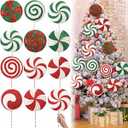 Vercraft 12 Pcs 15.75'' Large Candy Christmas Decorations Giant Lollipop Candy Decorations with Sticks Red and White Peppermint Xmas Decor for Christmas Tree Ornaments Holiday, 6 Styles (Vivid)