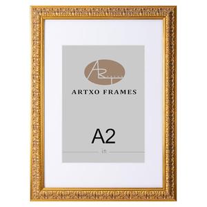ArtXO A2 Gold Ornate Wood Picture Frame with Clear Plexiglass & Mat - Vintage Decor for Home, Wall Mountable Photo Display 45