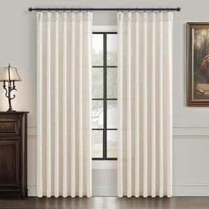 Pinch Pleat Thick Linen Viral Curtains 84 Inch Length 2 Panels Set for Living Room,Cream Beige Neutral Pleated Semi Sheer Curtain Light Filtering Privacy Let Light in Bedroom Window Drapes 40" Wx84 L (Birch)
